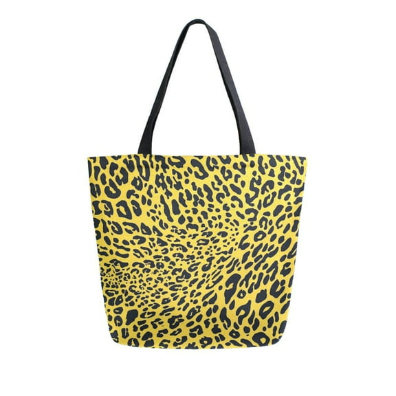 Large opening canvas tote bag, thickened canvas shopping bag, commuter handbag, multi-color available. Yellow Leopard Pattern