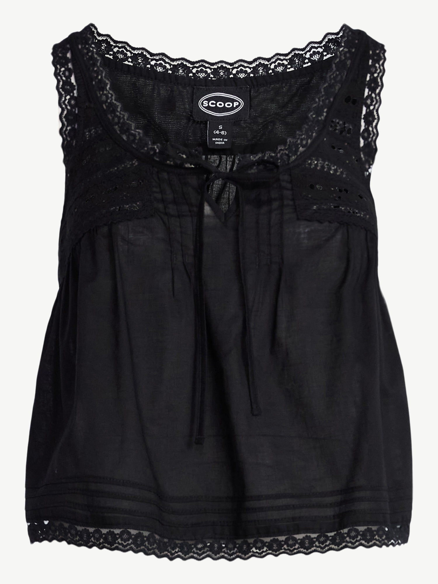Scoop Women's and Women's Plus Flowy Cotton Tank Top with Lace Trim, Sizes XS-4X