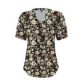 thumbnail image 5 of Black Womens Summer Tops Womens V Neck Tops Puff Short Sleeve T Shirt Pleated Floral Printed Tunic Blouse Shirts Shirts for Women, 5 of 6