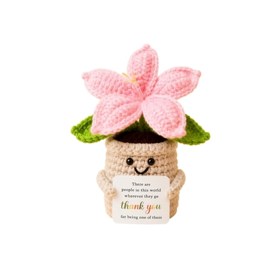 Crocheted Potted Flower Desk Decoration Single Piece Pink Thank You Appreciation Gift for Teachers and Coworkers