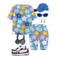 thumbnail image 4 of Tiijoy Summer Girls Floral Outfits Short Sleeve Crew Neck T-Shirt Shorts Set, Sizes 9-10, 4 of 5
