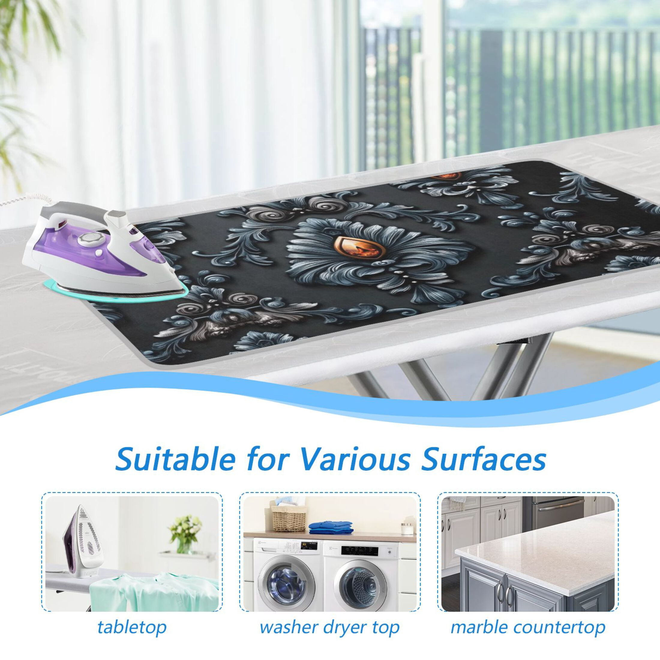 Vintage Elegant Pattern Ironing Mat Blanket for Table Top Travel Portable Ironing Board Pad 47.2x27.6 Inch