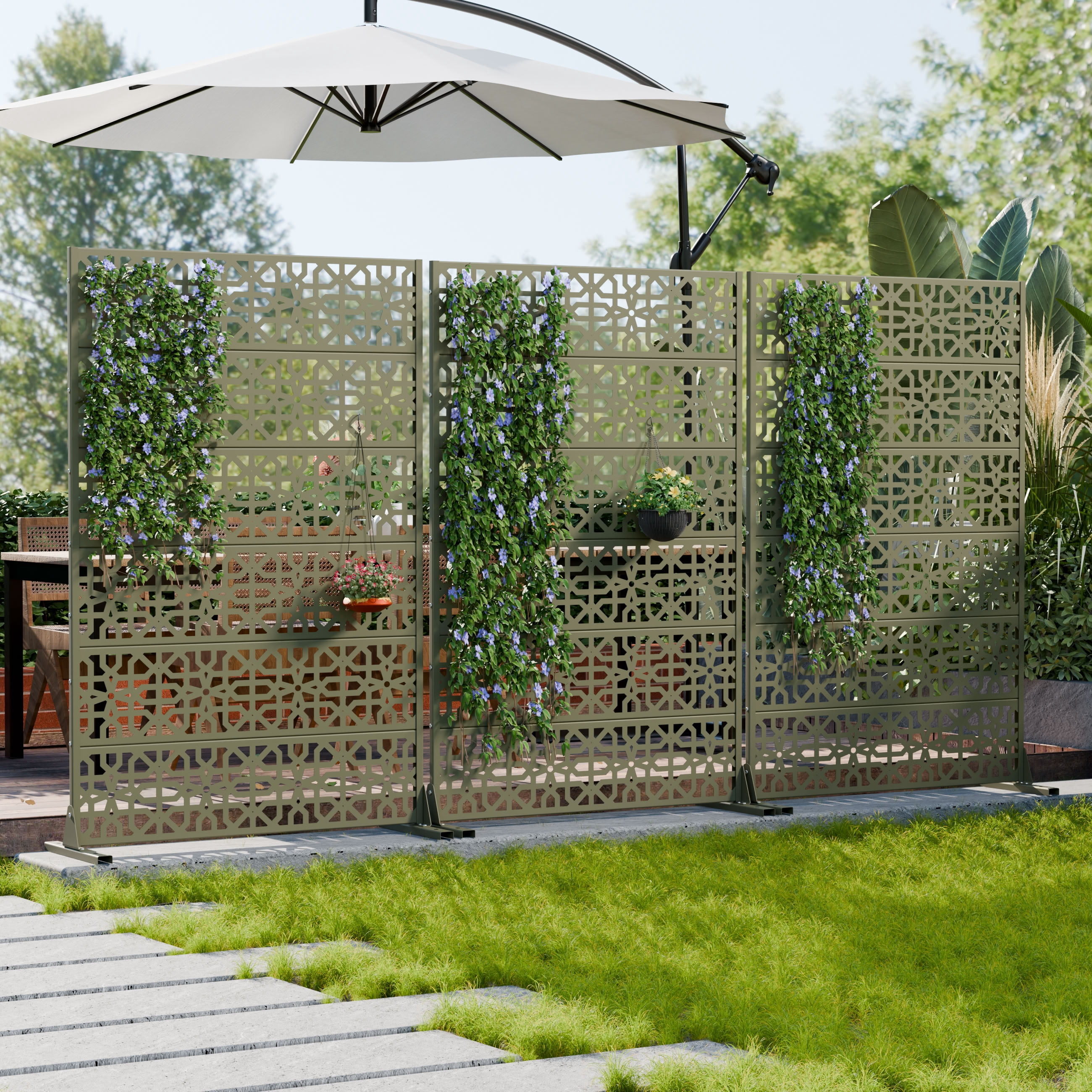 MAYEERTY 6 Panels Outdoor Privacy Screen, Metal Decorative Privacy Fence, Privacy Panel for Patio, Balcony, Backyard, Garden