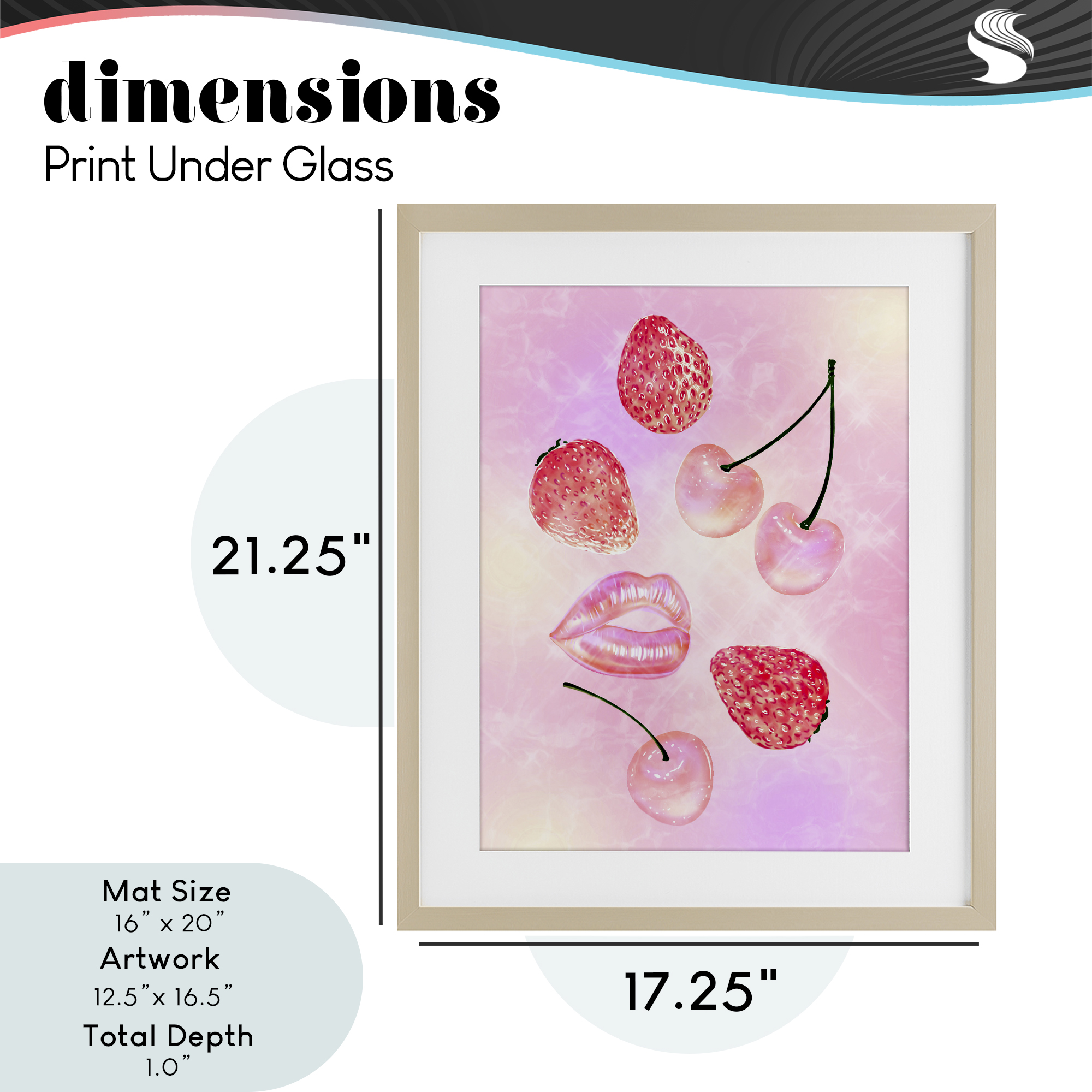 Pink Fruits and Kisses Birch Framed Print Under Glass, design by Ziwei Li