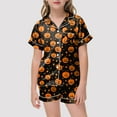 thumbnail image 2 of XZNPDUCQ Girls Pajamas 2 Piece Halloween Pumpkin Print Pajama Set Button Down Short Sleeve Shirt and Shorts Sleepwear Halloween Home Short Sleeve T+Shorts Pajama Set (12-13 Years,Yellow), 2 of 4