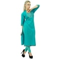 thumbnail image 5 of Phagun Aqua Green Solid Straight Kurti Indian Casual Cotton Women's Clothing-18, 5 of 7