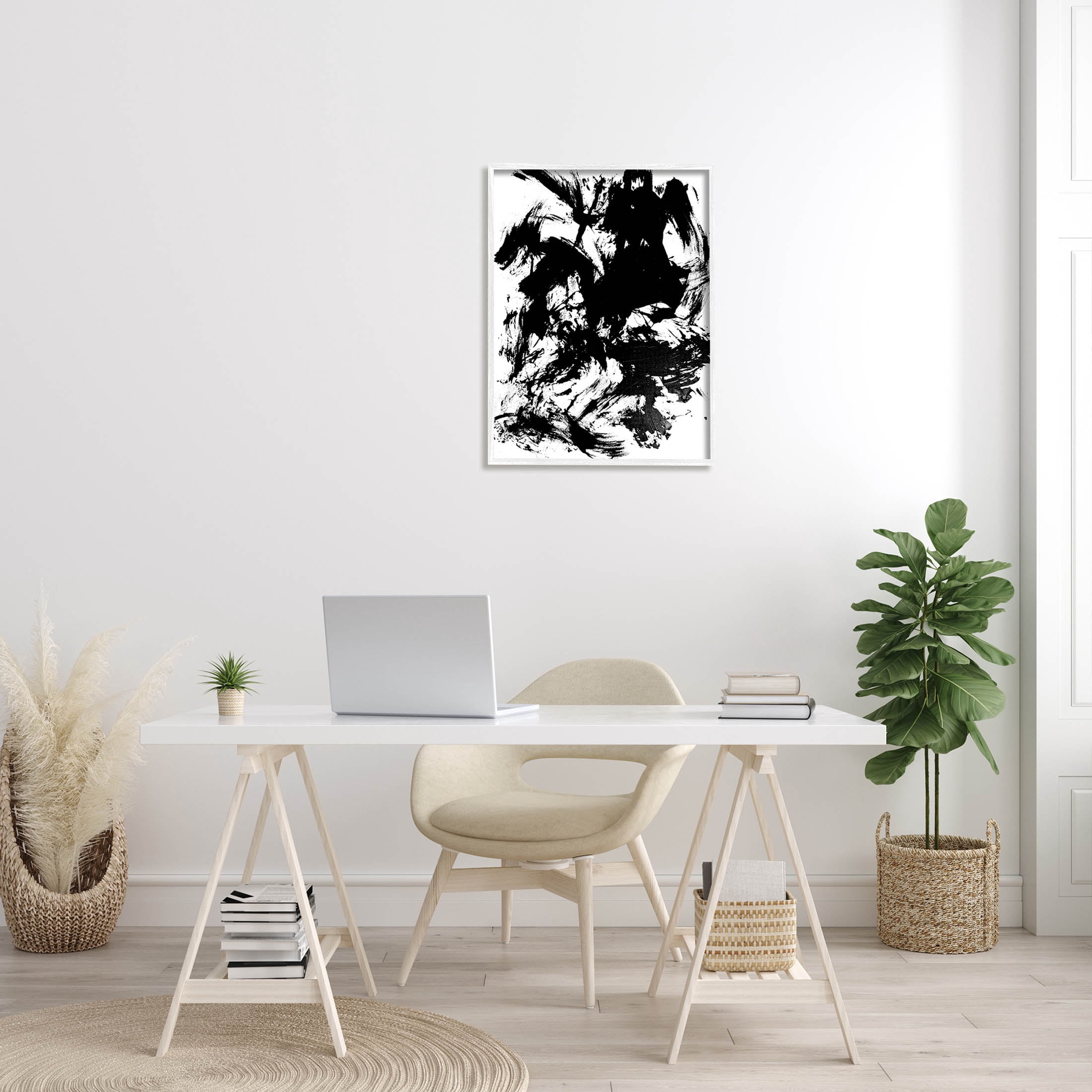 Contemporary Asymmetrical Composition Abstract Graphic Art White Framed Art Print Wall Art