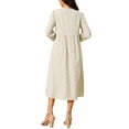thumbnail image 3 of INSPIRE CHIC Women's Dress Bohemian Floral Drawstring V Neck High Waist Long Sleeve Midi Dress L Apricot, 3 of 6