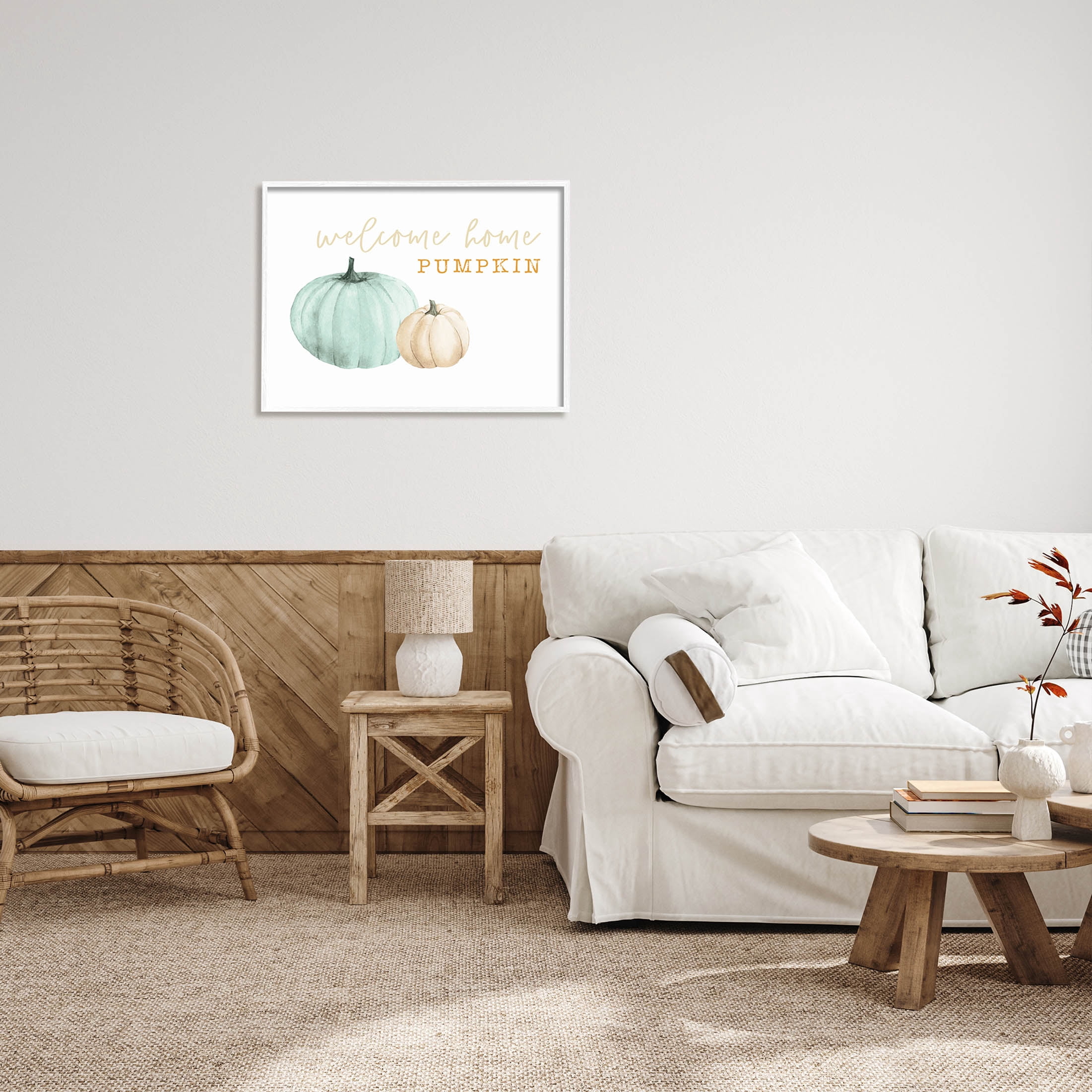 Stupell Industries Welcome Home Pumpkin Phrase Graphic Art White Framed Art Print Wall Art, Design by Dogwood Portfolio