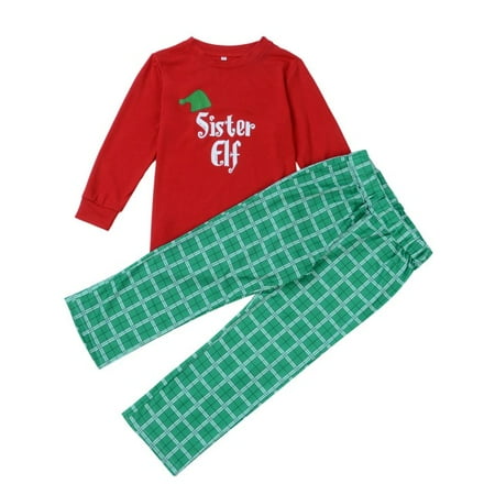 

Christmas Family Matching Pajamas Sets Elf T-Shirt Tops Plaid Striped Pants Daddy Mommy Kids Xmas Sleepwear Nightwear