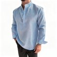 thumbnail image 3 of Rvwovn Men's Loose Fit Mandarin Collar Shirt - Casual Striped Half-Placket Long Sleeve Blouse, 3 of 7