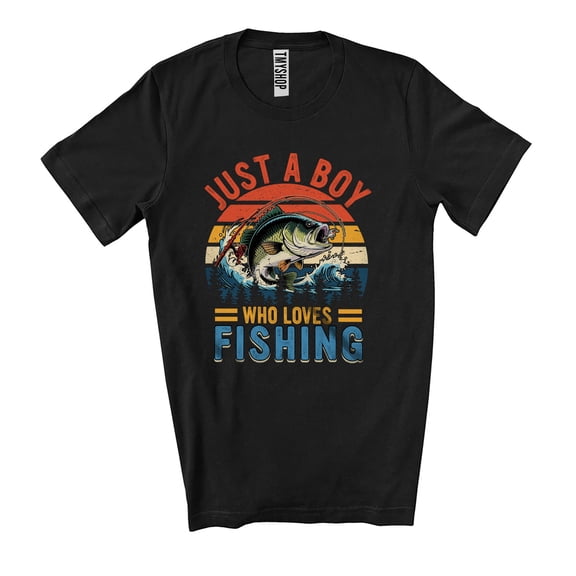 Vintage Retro Just A Boys Who Loves Fishing; Joyful Fisherman Bass Fish; Jokes Boys Family Unisex T-Shirt