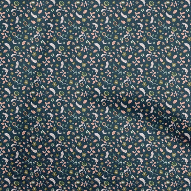 oneOone Velvet Navy Blue Fabric Asian Floral Craft Projects Decor Fabric Printed By The Yard 58 Inch Wide