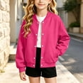 thumbnail image 2 of CYRBOKO Girls Sweatshirts, Button Front Long Sleeve Lightweight Fleece Lined Bomber Jackets Hot Pink Size 10-11 T, 2 of 7
