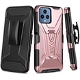 thumbnail image 2 of Compatible for TMobile Revvl 6 5G Case with Holster Belt Clip Hybrid Shockproof Protective Phone Cover with Kickstand - Rose Gold, 2 of 6