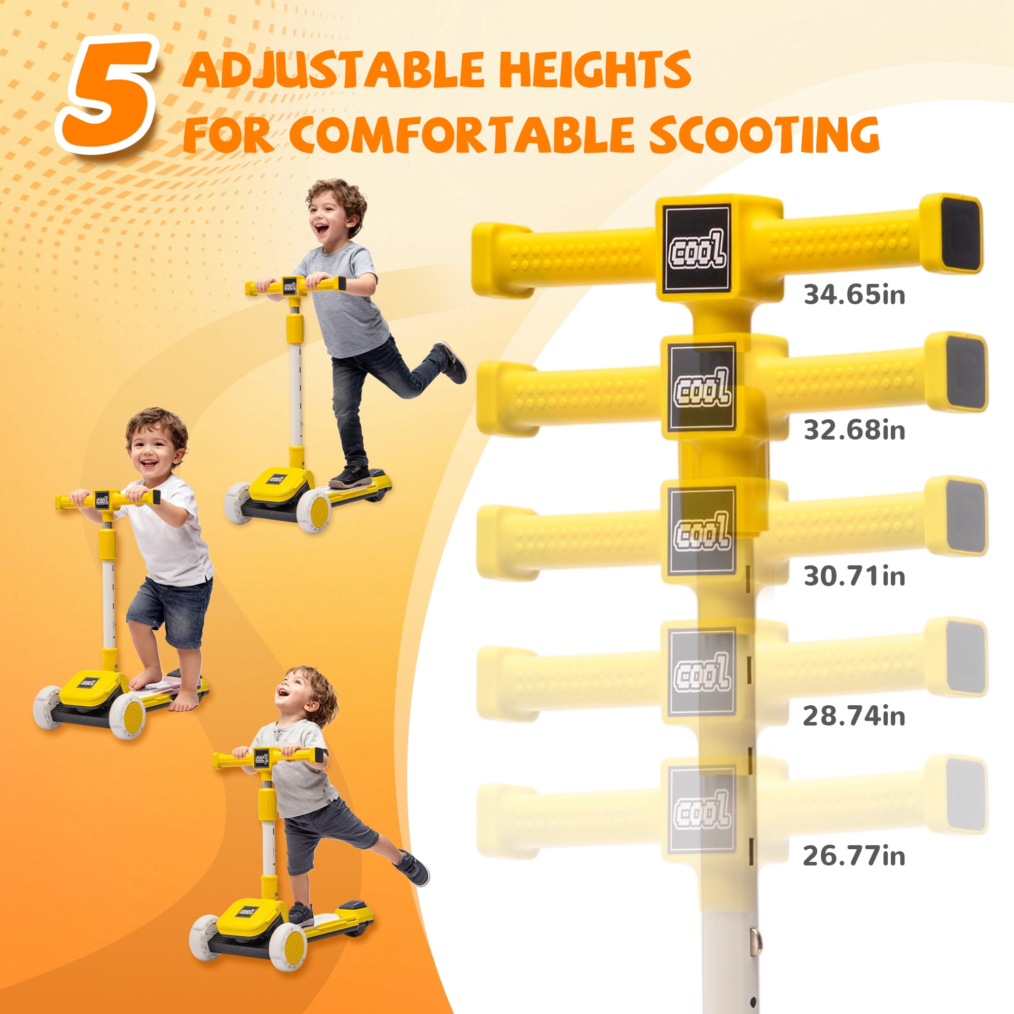 3-Wheel Kids Scooter with Buildable Blocks, PU Flashing Wheels, Folding Kick Scooter - Thickened Aluminum Tube, 5-Position Height-Adjustable Handlebar, One-Touch Footbrake, for 3-9 Years Old
