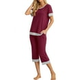 thumbnail image 5 of Cueply Womens Pajamas Sets Short Sleeve Sleepwear Top Capri Pants Casual Lounge Sets with Pockets, 5 of 6