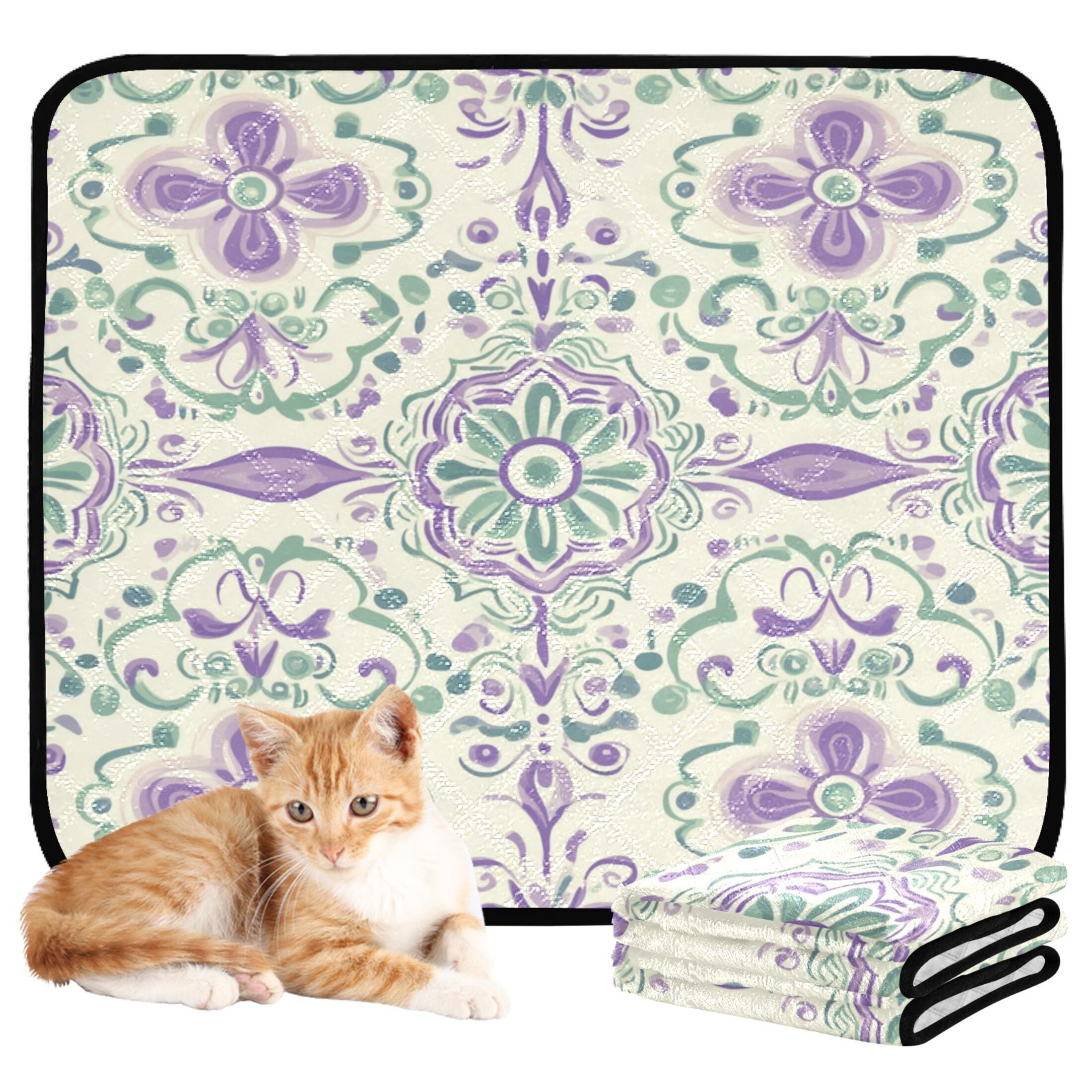 Qxltty Intricate Indian Patterns Cat litter Pads Pet Set of 2 Diaper Mats Center Anti-leakage Layer Absorbent Soft and Comfortable