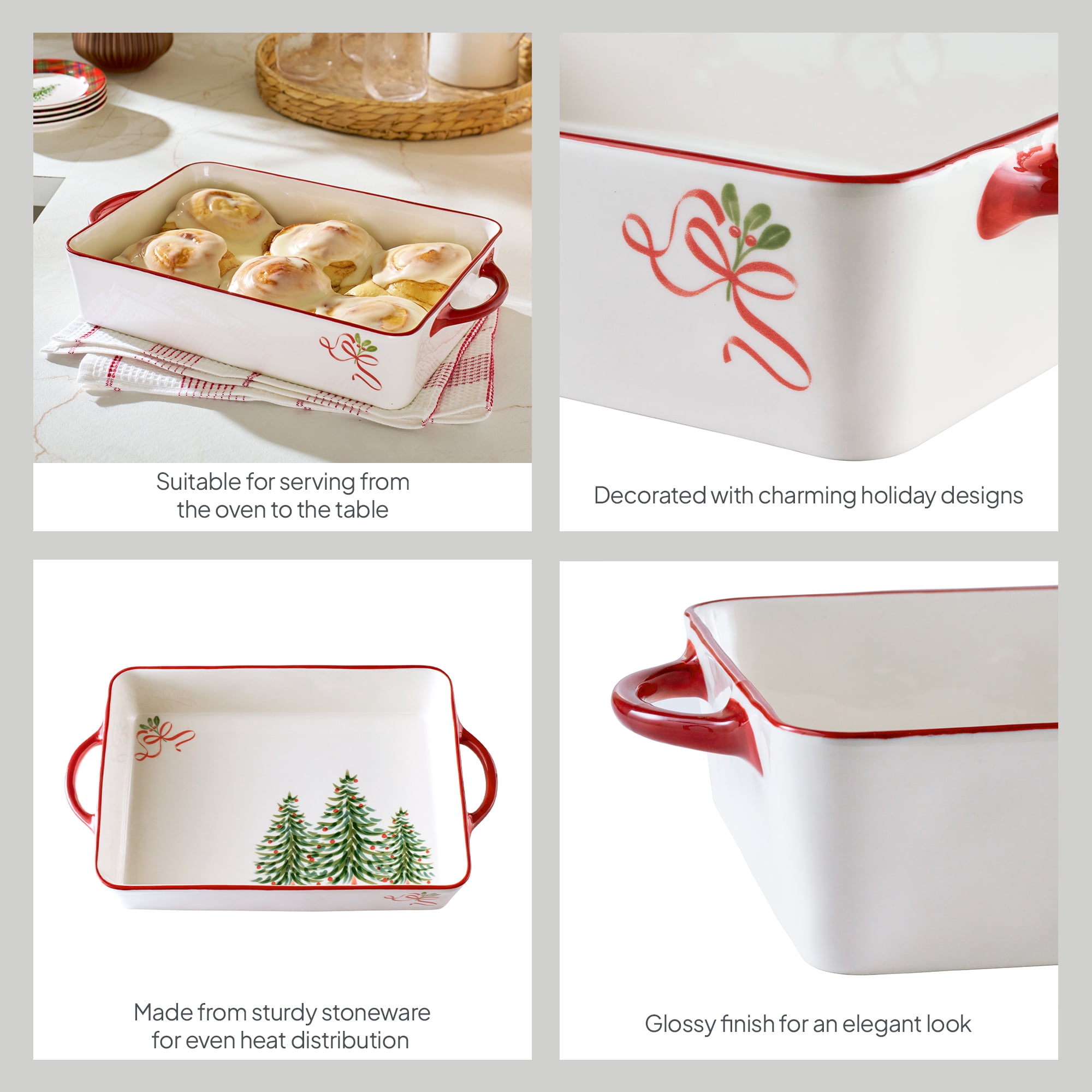 Better Homes & Gardens Holiday Pattern Stoneware Rectangular Baking Dish, 9" x 13"