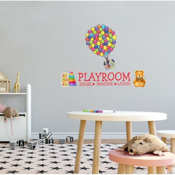 KIDS PLAYROOM - Adhesive Home Kids Bedroom Balloons House Decoration Playroom Share Imagine Laugh Quotes Design Kids Toys Vinyl Wall Decal Sticker 20" x 14"
