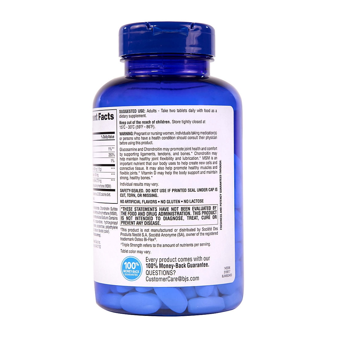 Berkley Jensen Triple Strength Glucosamine Chondroitin with MSM + Vitamin D3 Supplement Tablets, 200 ct.