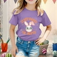 thumbnail image 2 of Kids Easter Shirts Girls Rabbit Print Short Sleeve T Shirts Crew Neck Comfy Easter's Day Kids Summer Clothing 6-7 Years,Purple, 2 of 4