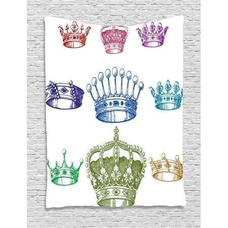 - Queen Tapestry, Old Antique Crown Set in Baroque Style Colorful Rococo Retro Victorian Floral Details, Wall Hanging for Bedroom Living Room Dorm Decor, 40W X 60L Inches, Multicolor, by Ambesonne