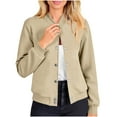thumbnail image 4 of jtjvou Jacket Women Varsity Casual Button Down Lightweight 2025 Fall Fashion Short School Outfits with Pockets Beige S, 4 of 8