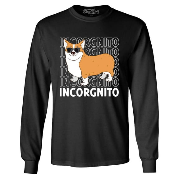 Shop4Ever Men's Incorgnito Funny Corgi Dog Incognito Long Sleeve Shirt Medium Black