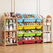 Yecaye Toy Storage Organizer, Stuffed Animal Storage Kids Bookshelf with 12-Drawer, 57.5 in L x 13 in W x 31.5 in H