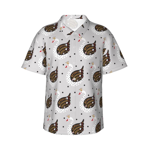 Fotbe Cute Swan Camisa Hawaiana para Hombre Unisex – Camisa Casual de Verano con Botones de Manga Corta de Algodón y Lino,Small