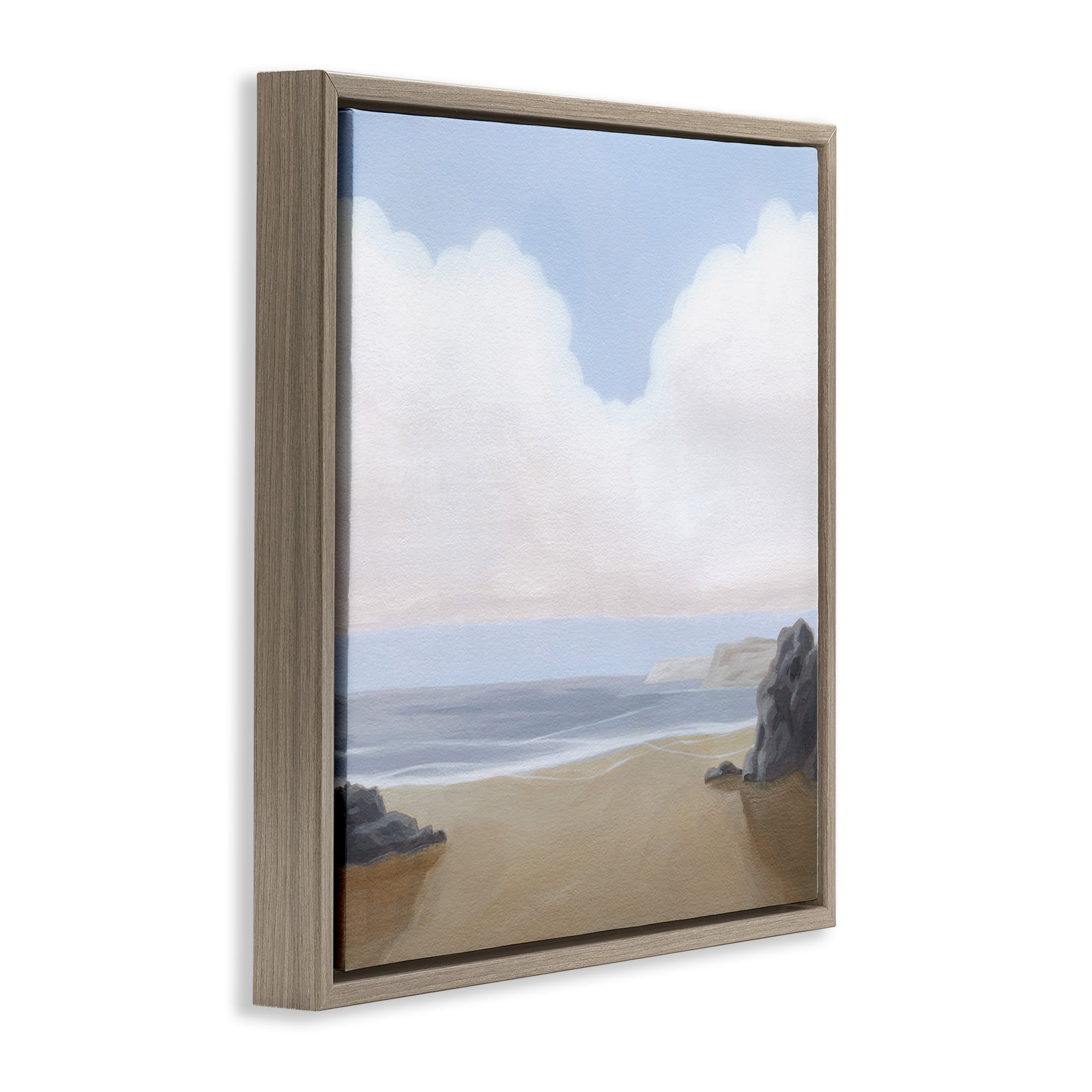 Stupell Industries Soft Clouds Over Beach Landscape Painting Brown Floater Framed Canvas Art Print Wall Art, 25 x 25