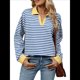 thumbnail image 3 of Sudaderas A Rayas de Talla Grande para Mujer, de Larga, con Cuello de Solapa, Informales, Suaves, Tipo Pulóver, Camisetas Azul M, 3 of 10