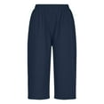 thumbnail image 6 of Wyobmus Women Capri Pants Elastic Waisted Wide Leg Summer Linen Palazzo Trousers 3/4 Breathable High Waist Loose Pants S-3X Navy, 6 of 7