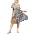 thumbnail image 5 of Unique Bargains Women's Plus Size Floral V Neck Smock Waist Bohemian Midi Dresses 1X Beige, 5 of 7