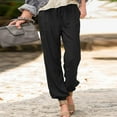 thumbnail image 2 of Women's Cargo Pants with Pockets Loose Drawstring Elastic Waist Solid Color Linen Sports Lounge Long Pants Trousers, 2 of 5
