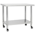 thumbnail image 1 of vidaXL Table de Cuisine avec Roulettes 100x30x85 cm Acier Inoxydable, 1 of 5