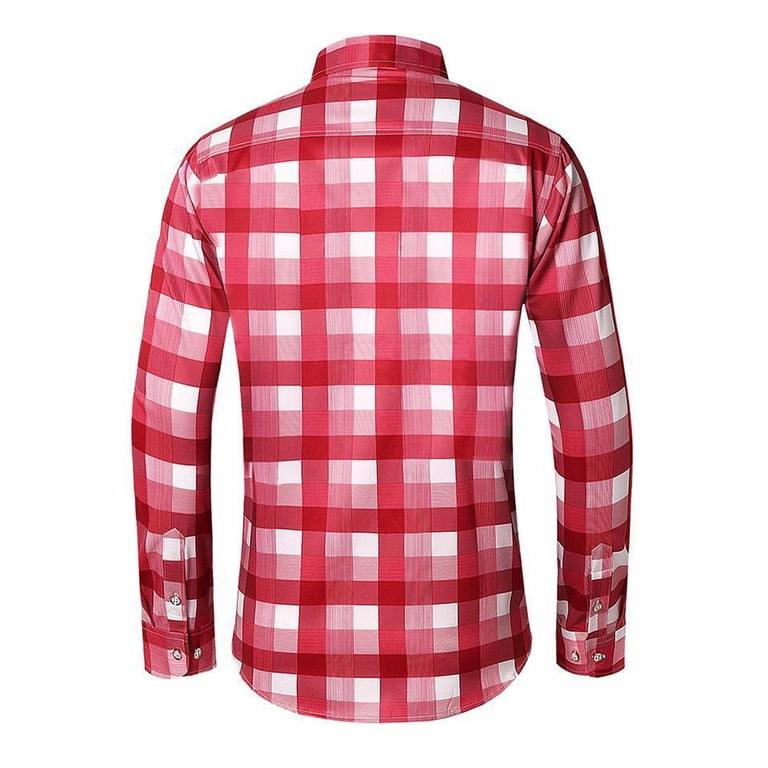 men's fall dress shirts Fjuchai Men's Long Sleeve Shirt Button down Plaid Dress Shirts Tops Mens Cotton Spring Fall Casual Shirt Slim Daily Wear Shirt Size: 38-46