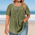 thumbnail image 2 of Plus Size Tops for Women Flowy Pleated Short Sleeve Crew Neck Button up Shirt Loose Floral Printed Blouses (XXL, Army Green 1), 2 of 6