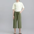 thumbnail image 5 of LLYwey Capris Pants for Girls Cotton Linen Trendy 2025 Straight Wide Leg Pants Summer Casual Loose Drawstring Elastic Waist Cropped Trousers with Pockets, Green-a, 10T, 5 of 9