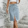 thumbnail image 5 of Women's Front Slit Blue Denim Skirt Pockets High Waist Slim Zipper Fly Midi Skirts Spring Female Casual Streetwear, 5 of 8