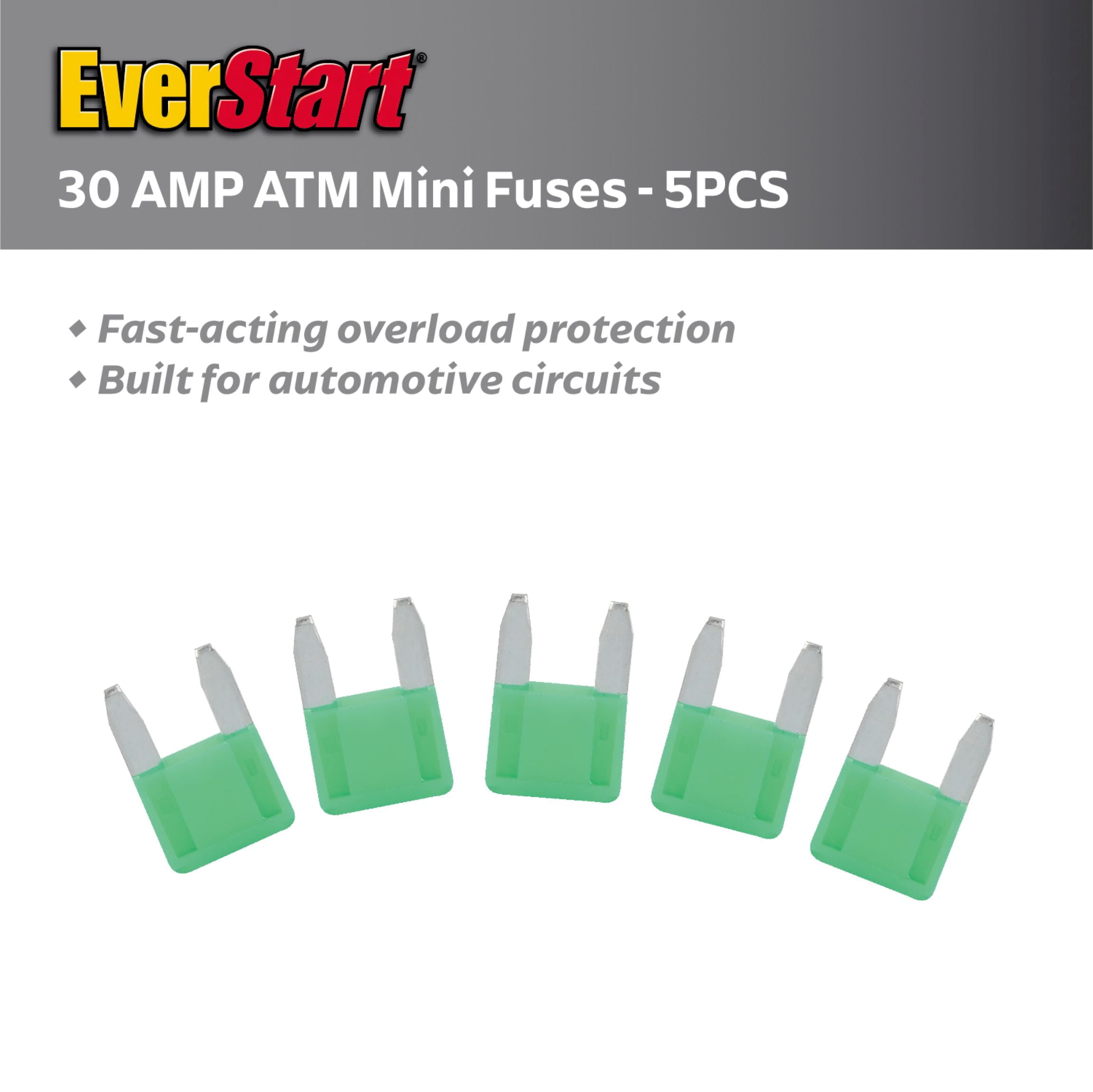 EverStart 30 Amp ATM Blade Fuses, UL Listed, Auto, Marine, and Electronic Applications, 5 Pack