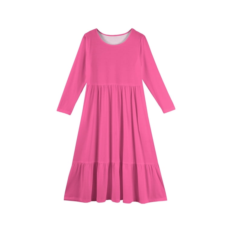 holiday dresses size 8 XADYUY Girls Long Sleeve Dress Casual A-Line Long Sleeve Girls Long Dresses  Solid Color Crew Neck Sundresses Tiered Dresses with Pockets,Light Purple