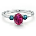 thumbnail image 3 of Gem Stone King 14K White Gold Red Created Ruby and Blue Diamond Engagement Ring for Women | 1.05 Cttw | Oval 7X5MM | Gemstone July Birthstone | Size 8, 3 of 6