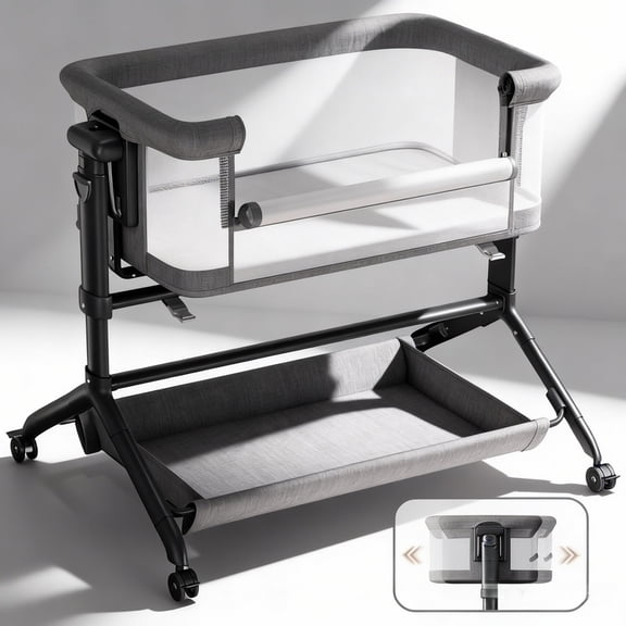 Baby Bassinet, Caveen Roacking Bassinet for Baby, Bedside Sleeper with Breathable Full-Mesh and Mattress, 6 Height Adjustable, Portable Bedside Crib for Infants, Grey