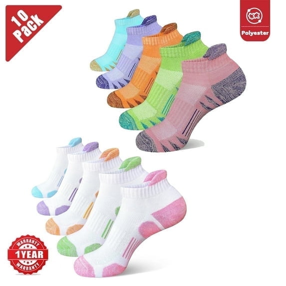 10 Pairs Women’s Athletic Ankle Socks, Cushioned Low Cut, Breathable, Moisture-Wicking