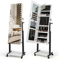thumbnail image 1 of Costway 3-Color 46 LED Lights Mirror Jewelry Cabinet Armoire Adjustable Height with Wheels White, 1 of 10