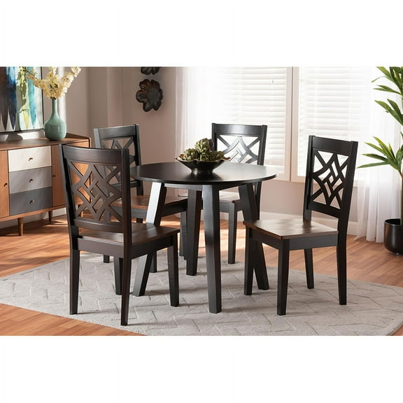 Baxton Studio Rava Modern and Contemporary Two-Tone Dark Brown and Walnut Brown Finished Wood 5-Piece Dining Set