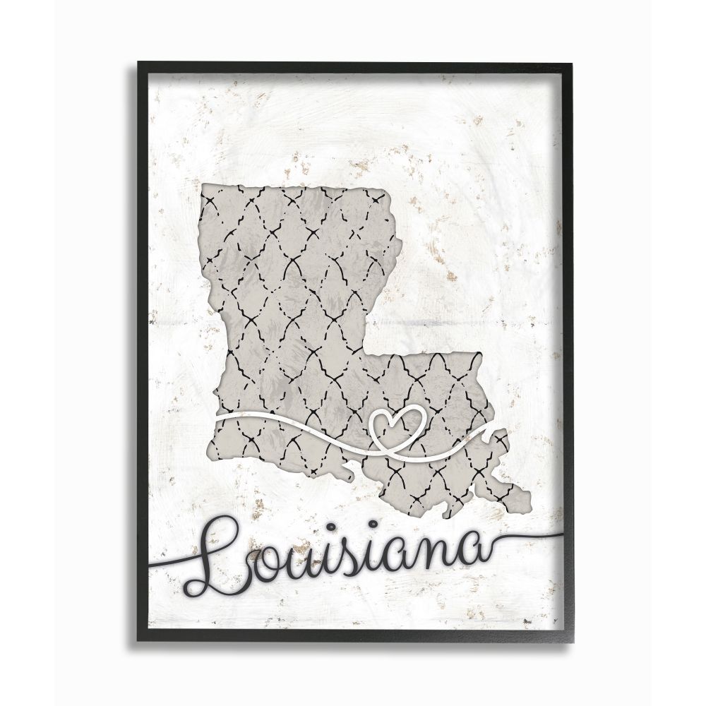 Stupell Industries Louisiana Patterned Grey US State Design Framed Wall Art by Ziwei Li