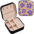 thumbnail image 2 of Violet Flowers Jewelry Box Portable PU Leather Jewelry Mini Case with Removable Tray Display Earrings Bracelets Rings Necklaces for Women Women Gifts, 2 of 7